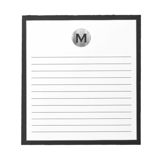 Bloc-note Monogramme moderne noir et argent (Devant)