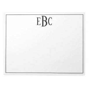 Bloc-note Monogramme moderne noir et blanc classique