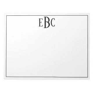 Bloc-note Monogramme moderne noir et blanc classique