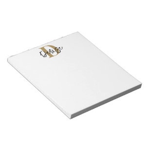 Bloc-note Monogramme moderne Nom du script Black Gold