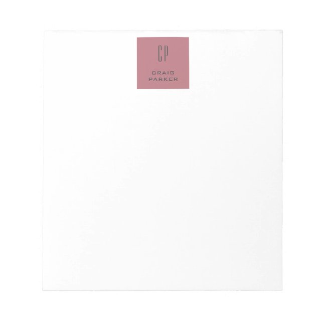 Bloc-note Monogramme Moderne Or Rose Blanc Simple Profession (Devant)