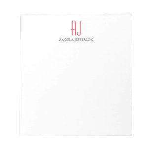 Bloc-note Monogramme moderne simple blanc rouge