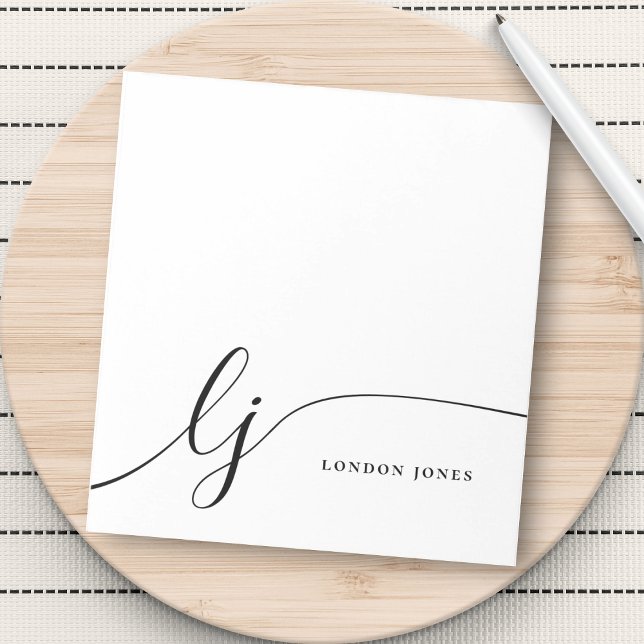 Bloc-note Monogramme Moderne Simple Feminine Noir Blanc (Créateur téléchargé)
