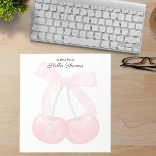Bloc-note Monogramme Moderne Tendance Cerises Avec Bow Rose