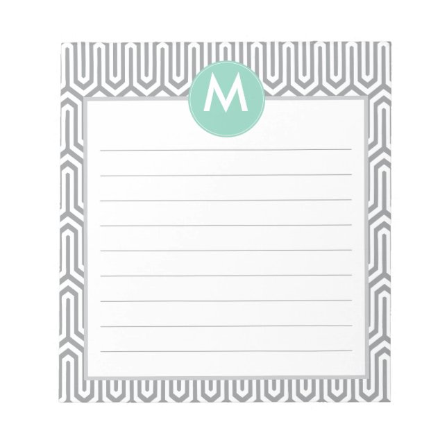Bloc-note Monogramme Motif Abstrait initial en gris-menthe (Devant)