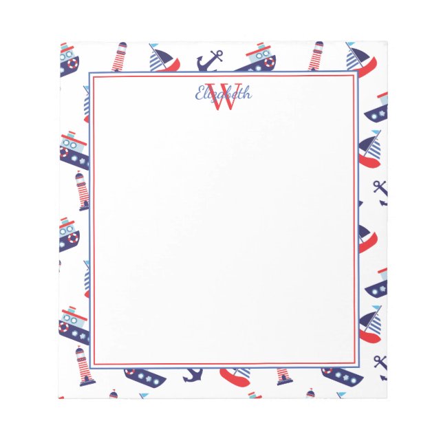 Bloc-note Monogramme nautique de voiliers chic (Devant)