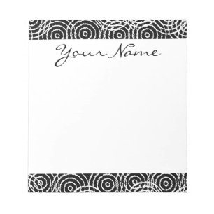 Bloc-note Monogramme noir blanc Ikat Cercle Motif géométriqu