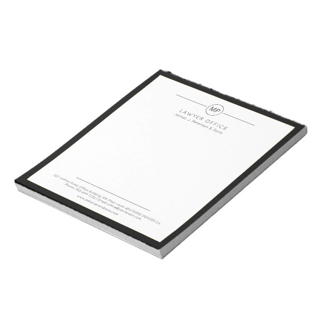 Bloc-note Monogramme noir et blanc de bureau moderne pour av (Tourné)