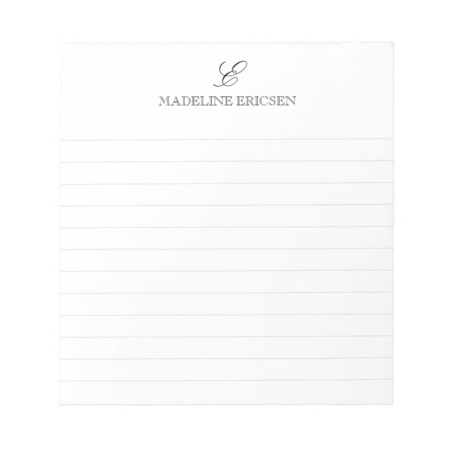 Bloc-note Monogramme noir et blanc ligné (Devant)