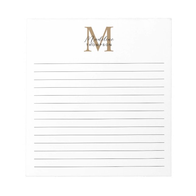 Bloc-note Monogramme Or Écriture Minimale Lignée Blanche (Devant)