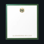 Bloc-note Monogramme Or Luxe Nom initial<br><div class="desc">Élevez votre jeu de papeterie avec ce bloc-notes monogrammé avec typographie classique et un cadre d'impression texturé vert émeraude avec un monogramme médaillon d'or brossé. Le bloc-notes comprend de l'espace pour le texte personnalisé, comme votre nom ou autre texte, ce qui le rend parfait pour un usage personnel ou professionnel....</div>