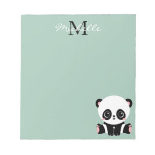 Bloc-note Monogramme Panda assise mignonne Sage personnalisé