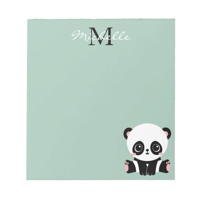 Bloc-note Monogramme Panda assise mignonne Sage personnalisé (Devant)