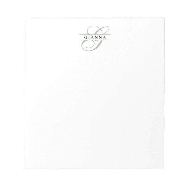 Bloc-note Monogramme partagé calligraphie vert pâle élégant (Devant)