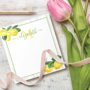 Bloc-note Monogramme pays citrons aquarelle sur bois rustiqu