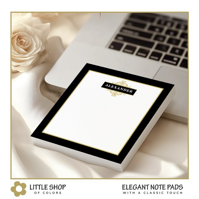 Bloc-note Monogramme personnalisable Or Noir Élégant (Créateur téléchargé)