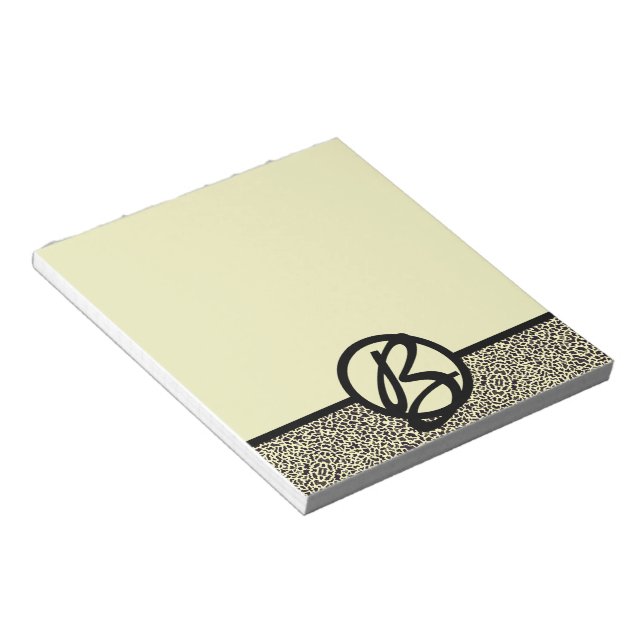 Bloc-note Monogramme personnalisé crème noir léopard (Incliné)