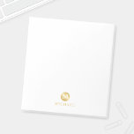 Bloc-note Monogramme personnalisé de luxe blanc et or<br><div class="desc">Luxe White et Gold Design avec monogramme blanc en cercle or élément avec nom en or style de police professionnelle sur arrière - plan blanc. Remarque : Les détails du papier sont simulés dans l'illustration. Il n'y aura pas de métal sur ce produit.</div>