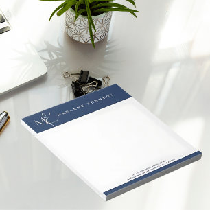 Bloc-note Monogramme personnalisé élégant argent sur fond bl