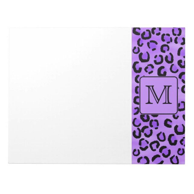 Bloc-note Monogramme personnalisé Empreinte de léopard viole (Devant)