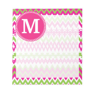 Bloc-note Monogramme personnalisé Hot rose Tribal Chevron