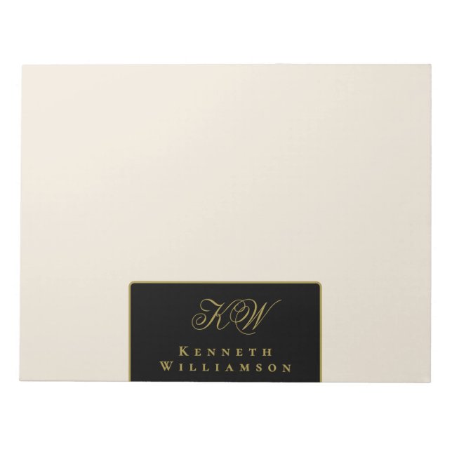 Bloc-note Monogramme personnalisé Noir Crème Or Élégant Chic (Devant)