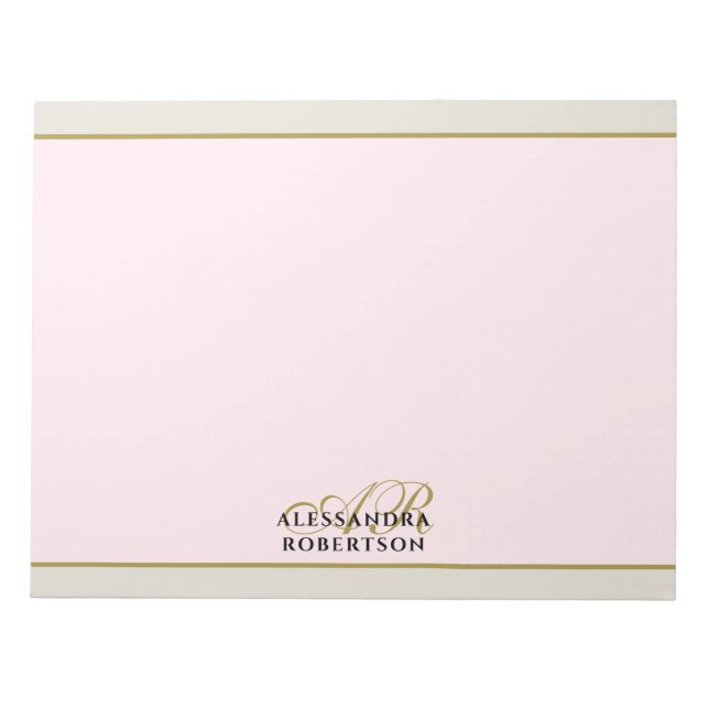 Bloc-note Monogramme personnalisé rose pastel or beige sable (Devant)