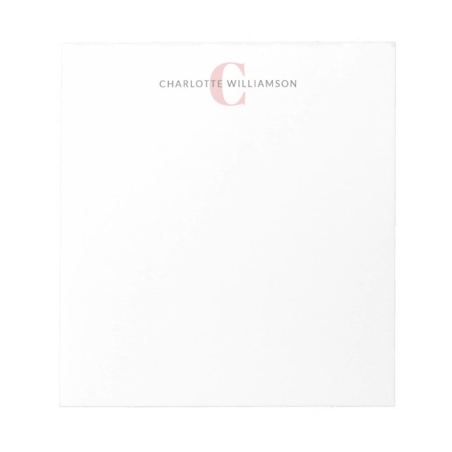 Bloc-note Monogramme personnalisé simple et nom en rose (Devant)