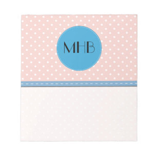 Bloc-note Monogramme - pois, motif pointillé - blanc rose