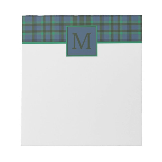 Bloc-note Monogramme préppy vert et bleu plaid (Devant)