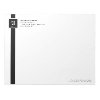 Bloc-note Monogramme professionnel en bande noire et blanche