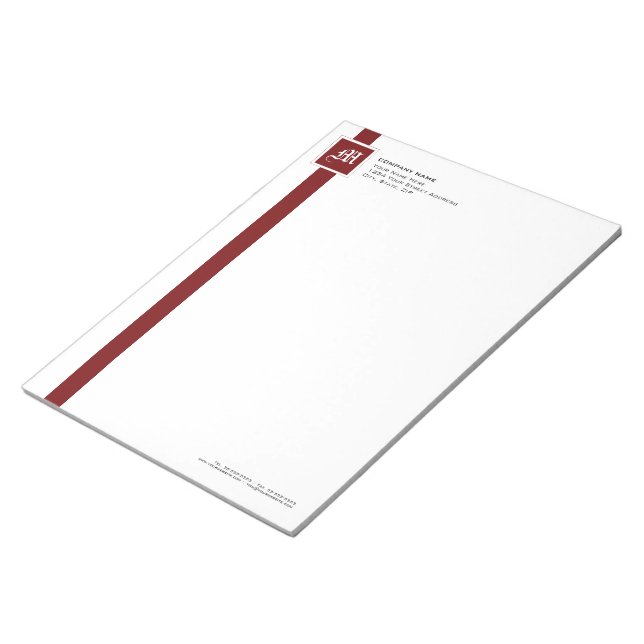 Bloc-note Monogramme professionnel en bande rouge et blanche (Incliné)