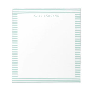 Bloc-note Monogramme Rayures Turquoise Minimaliste