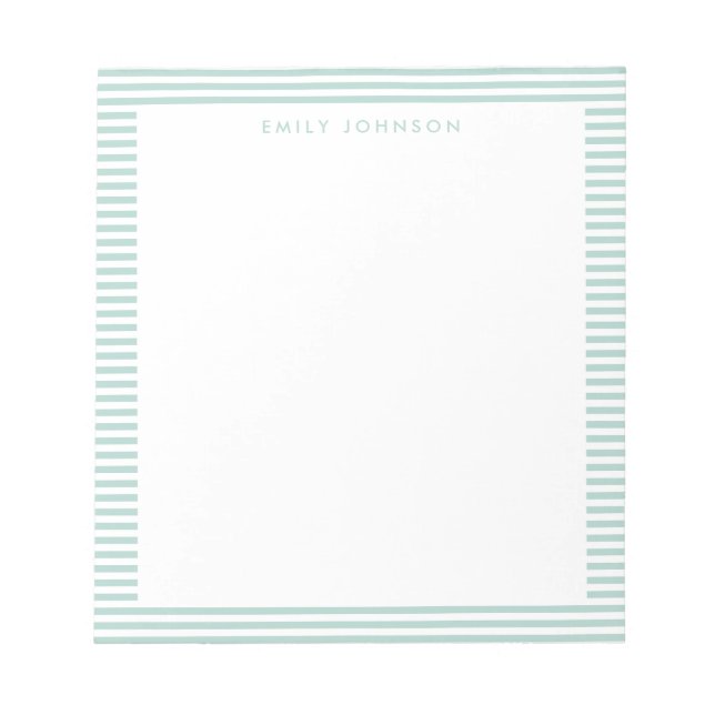 Bloc-note Monogramme Rayures Turquoise Minimaliste (Devant)
