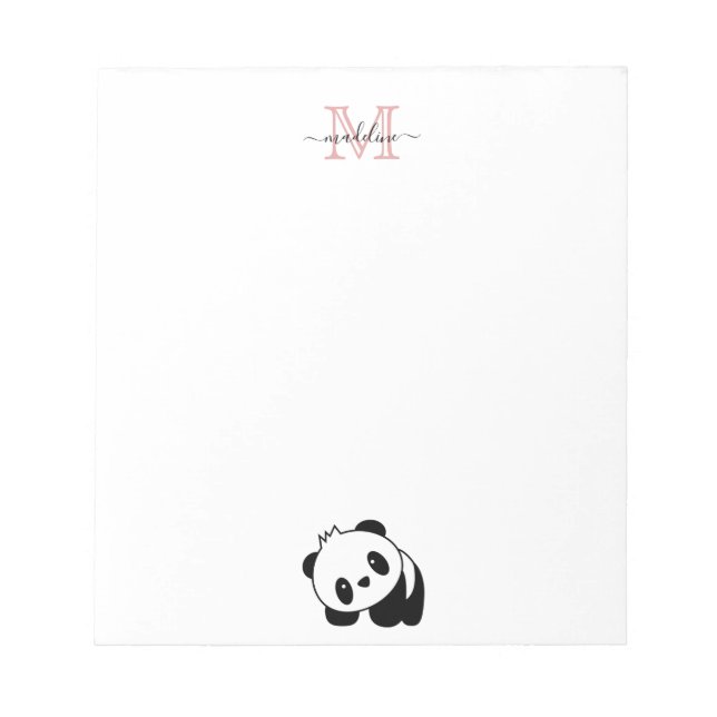 Bloc-note Monogramme rose clair moderne mignon Panda (Devant)