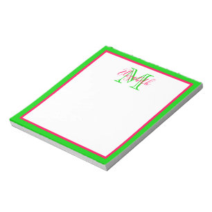 Bloc-note Monogramme rose et vert Preppy