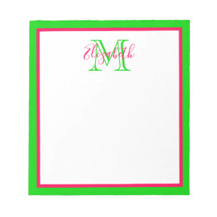 Bloc-note Monogramme rose et vert Preppy