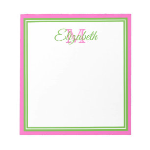 Bloc-note Monogramme rose et vert Preppy