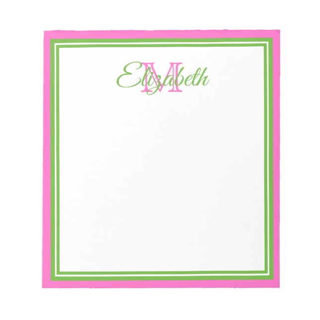 Bloc-note Monogramme rose et vert Preppy (Devant)