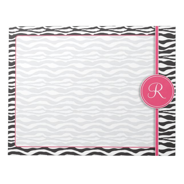 Bloc-note Monogramme rose Fille Zebra Impression (Devant)