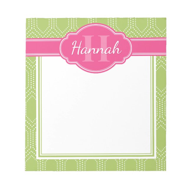 Bloc-note Monogramme rose Motif de point de diamant blanc ve (Devant)