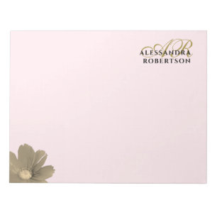 Bloc-note Monogramme Rose Pastel Or Floral Aquarelle Chic