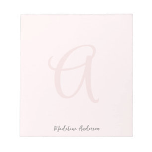 Bloc-note Monogramme rose rose rose moderne minimaliste fémi