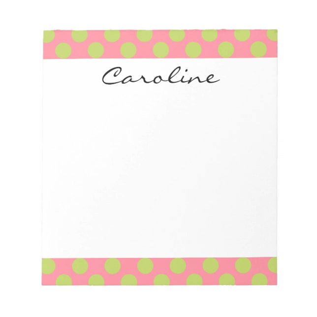 Bloc-note Monogramme rose vert mignon Chic Polka Motif (Devant)