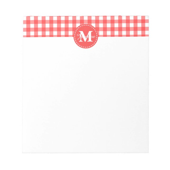 Bloc-note Monogramme rouge blanc En vichy Motif chèque (Devant)