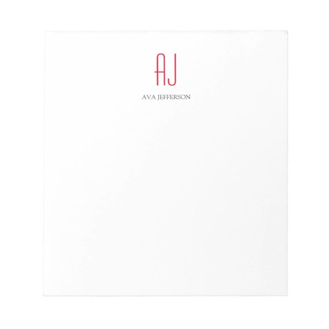 Bloc-note Monogramme rouge blanc simple vertical moderne (Devant)