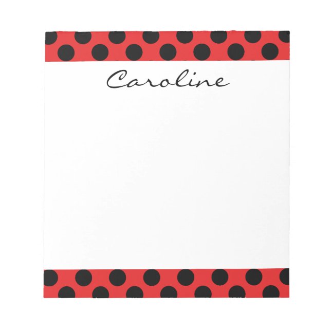 Bloc-note Monogramme Rouge Noir Cute Chic Polka Motif (Devant)