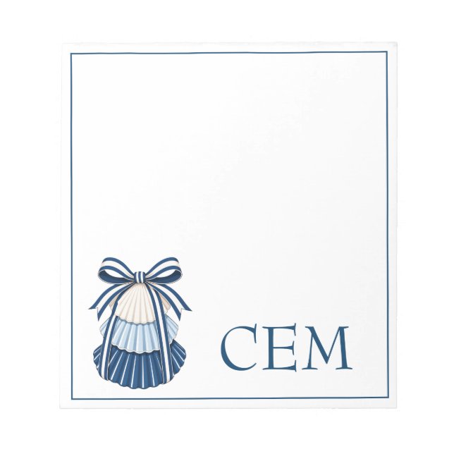 Bloc-note Monogramme Rubans et Coquillages Bleus et Blancs (Devant)