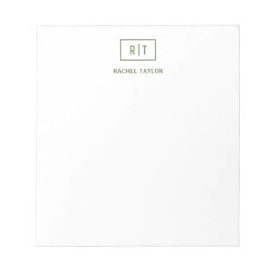 Bloc-note Monogramme simple moderne vert olive foncé