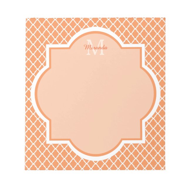 Bloc-note Monogramme Stylé Quatrefeuille Orange Avec Nom (Devant)